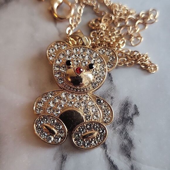Shining Cubic Zirconia Bear Necklace with Bear Pendant Silver or Golden Plated - Picture 7 of 10